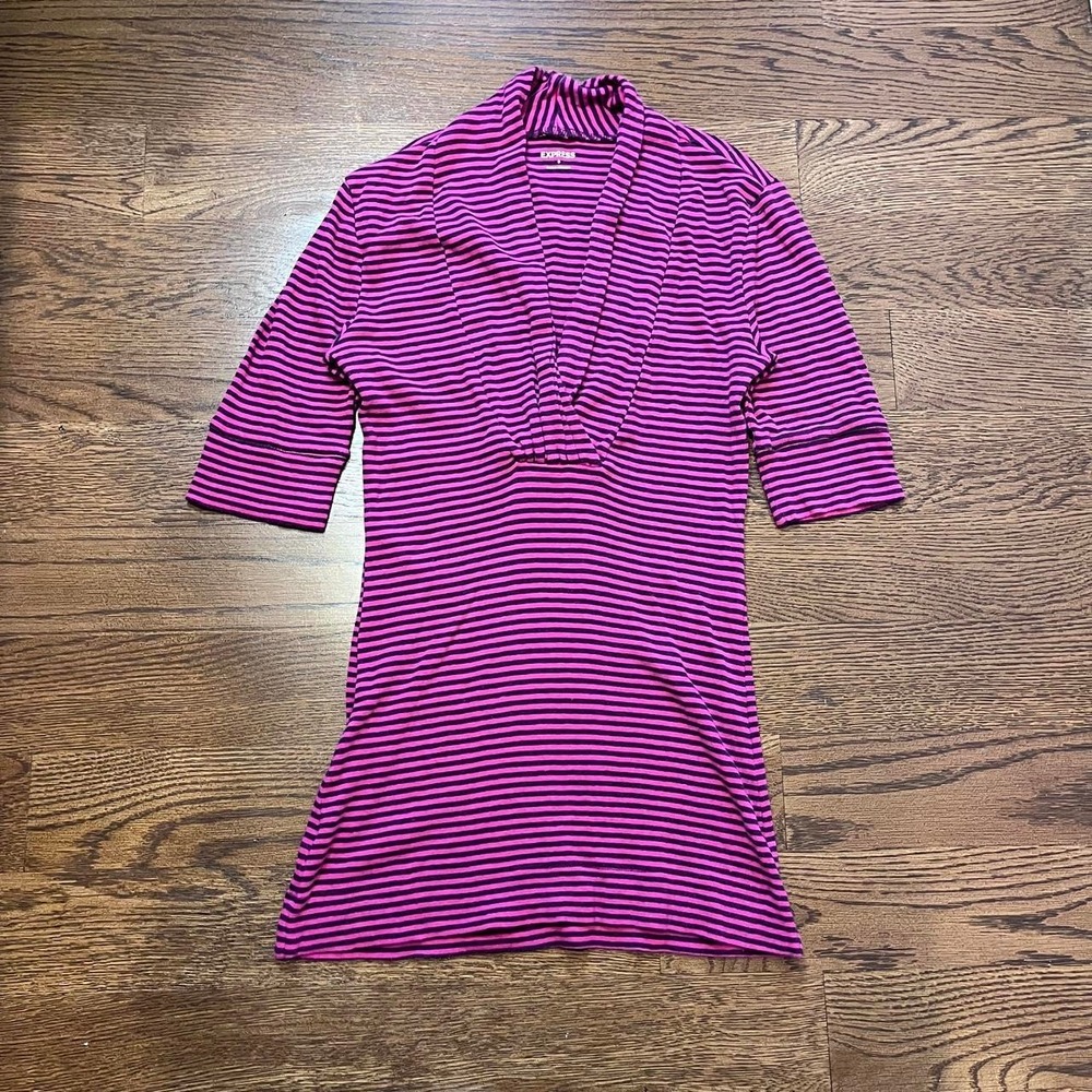 🍟y2k‎ hot pink and black v neck 3/4 sleeve top small